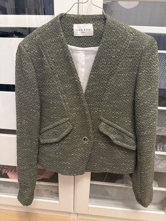 Sandro Paris Tweed Jacke, Gr. 36, Khaki