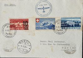 CH Flugpost 1939 Pro Aero Meldeflug Eröffnung Landi Zürich