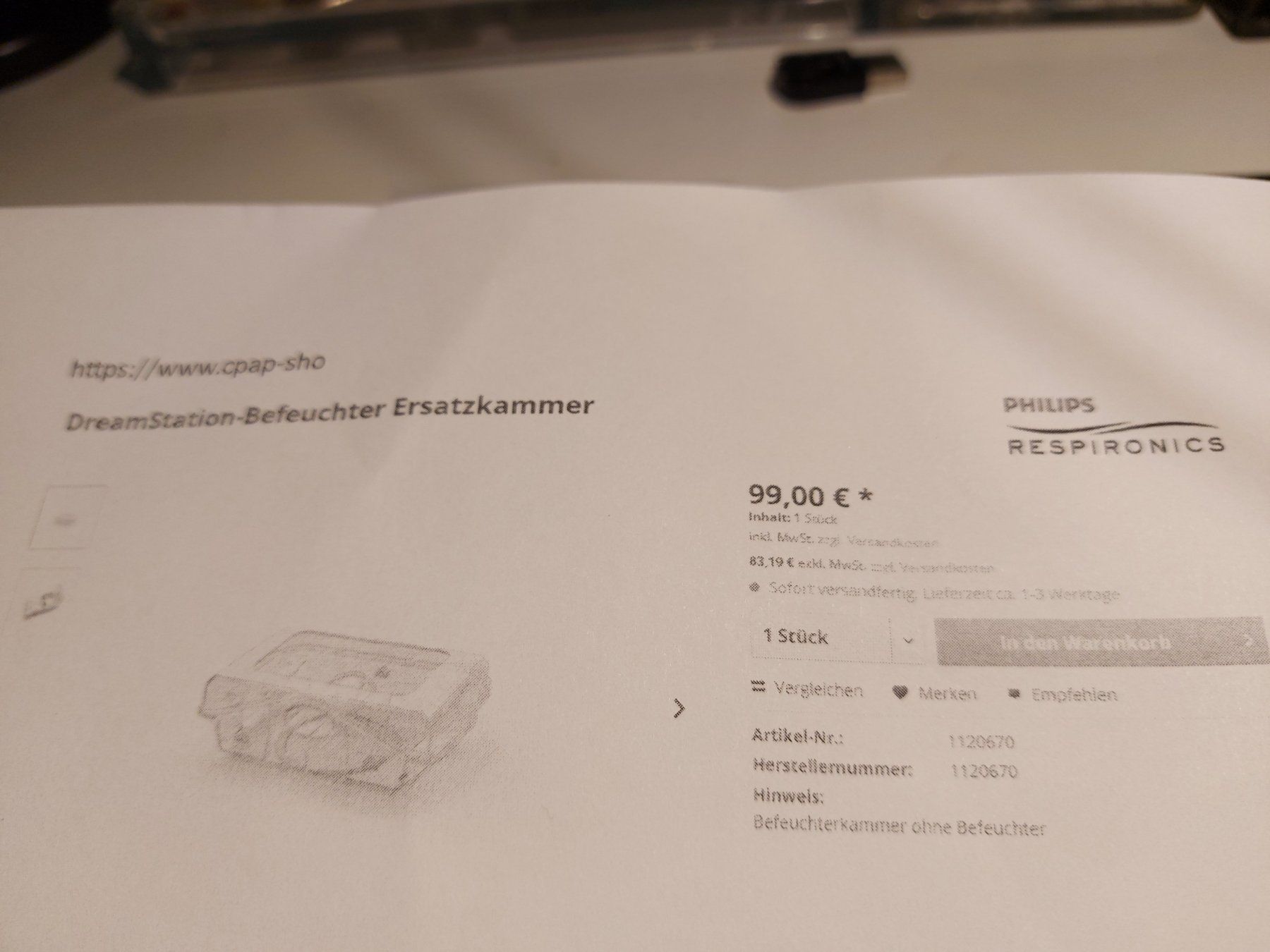 Philips Medizinische Geräte: Ersatzkammer zu Philips DreamStation-Befeuchter – Neu (gemäss Beschreibung) aus Jona von Soldini