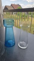 2 Hyazinthenglässer blau und klar gerippte Oberseite 