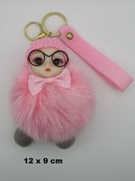 Schlüsselanhänger - PLÜSCHPUPPE mit BRILLE - Pink - 12x9cm