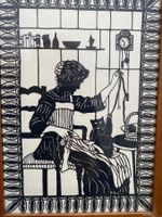 Original Scherenschnitt  Martha Widmer       Spiel mit Katze
