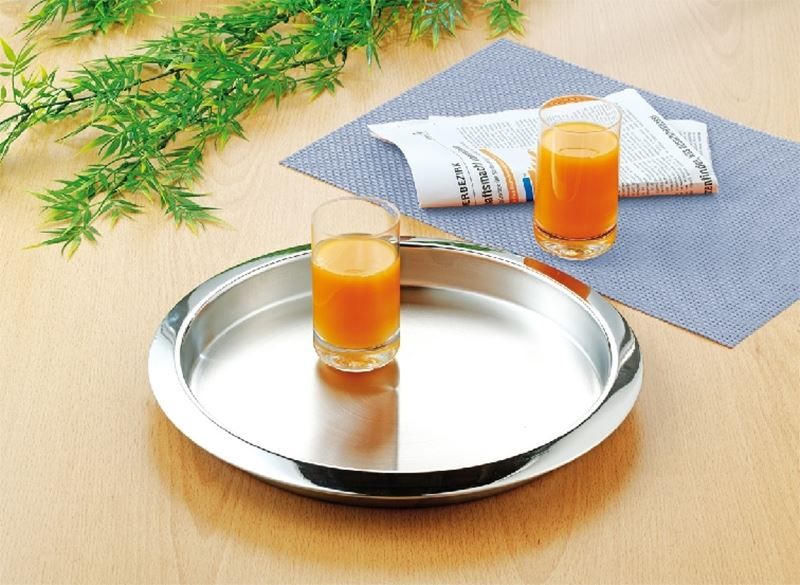 Servierplatten: Serviertablett Edelstahl rund 35 cm – Neu und originalverpackt aus Wettingen von kochshop 5