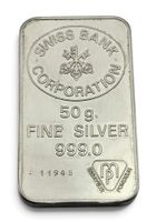 Swiss Bank Corp Silberbarren 50g 999.0 nummeriert Vintage
