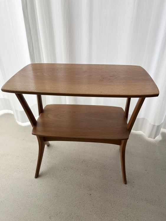 Mid Century Beistelltisch Mit Zeitschriftenständer | Klappbarer Couchtisch Aus Holz