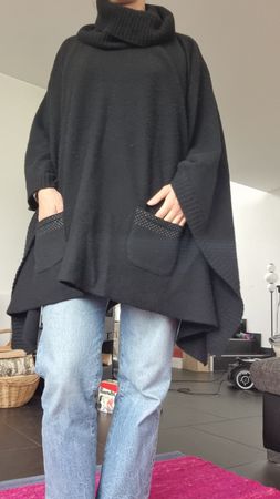 poncho Cape Onesize schwarz Wolle
