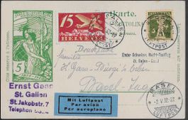 1932 Karte 1. Nachflug ST.GALLEN-BASEL RF32.2a selten ab 1.-