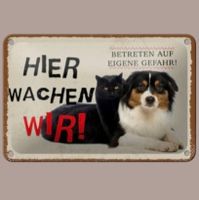 🔥 HIER WACHEN WIR Hund/Katze Blechschild 🎀 12x18cm OVP 🔥