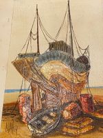 Gemälde "Schiff am Strand", signiert, Vintage, Top Zustand!