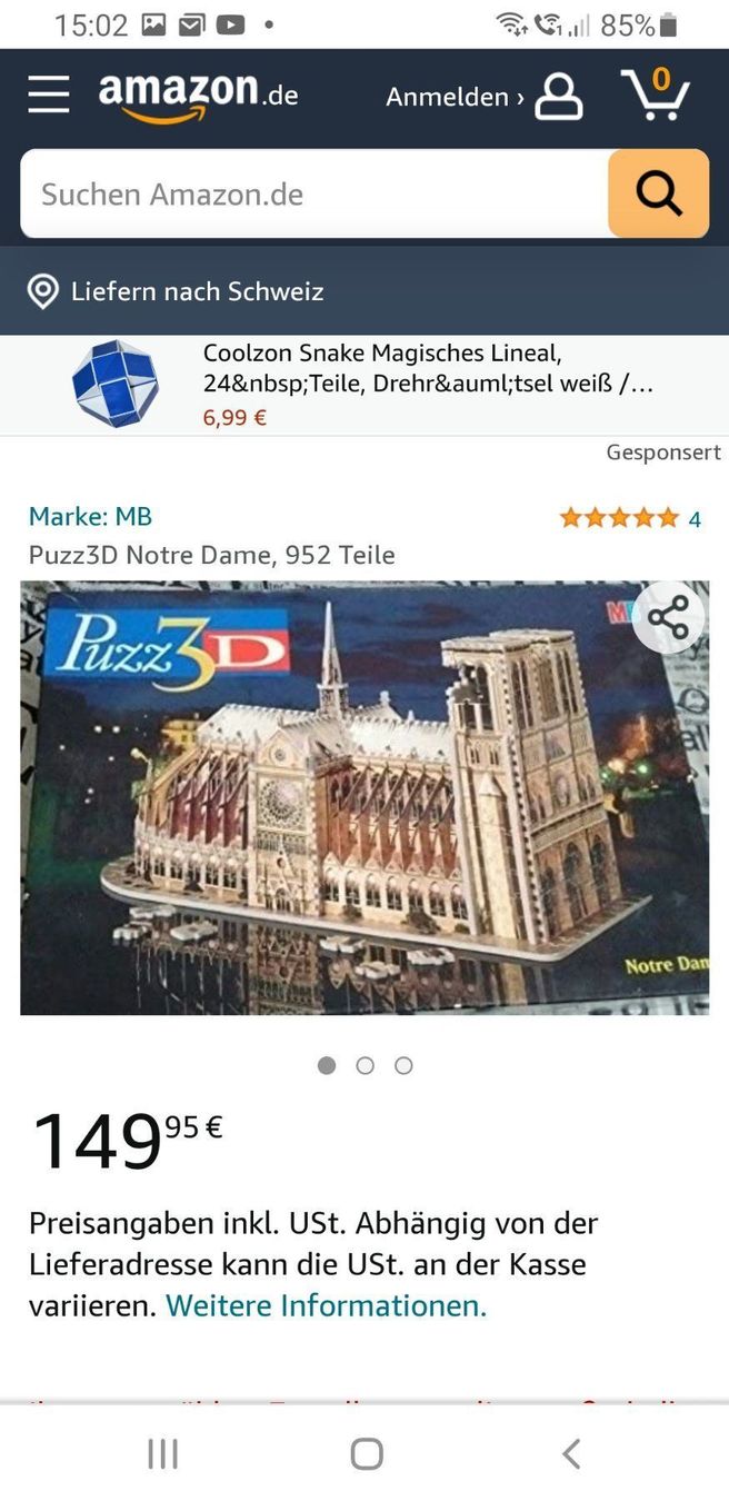 Puzzle: Puzzle 3D Notre Dame NEU! – Nuovo e nell'imballaggio originale da Oberlunkhofen venduto da hani65 2