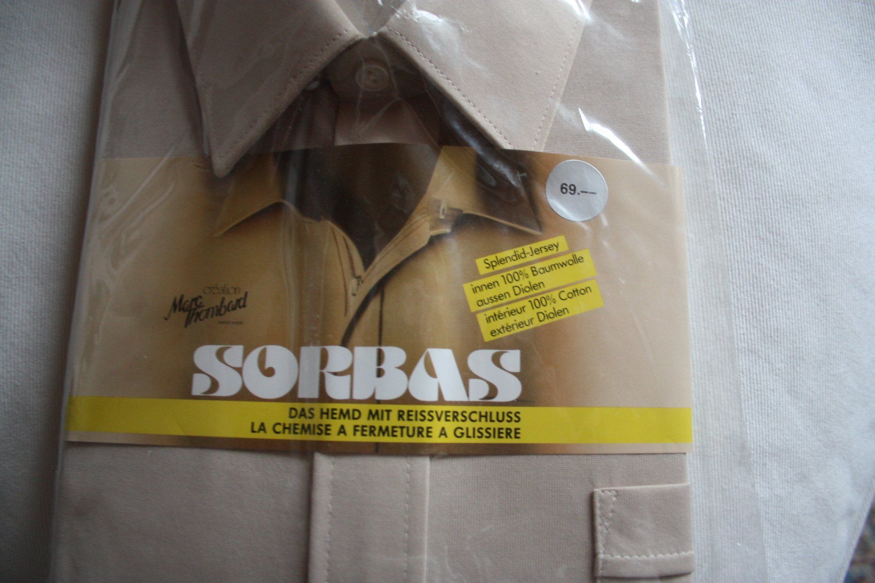 Hemden: Herrenhemd SORBAS mit RV beige Gr. 42 NEU – Neu und originalverpackt aus Flüelen von Diversicum-Vintage 1