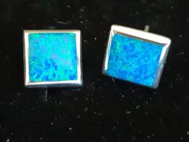 Opal Ohrstecker Silber 925 Quadrat blau