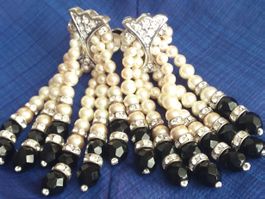TOP Luxuriöse Perlen/Strass/Glas Ohrclips, 50er Jahre