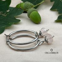 SET Edelstahl Creolen 30 mm mit Rosenquarz Charms