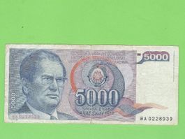 5000 Dinar Banknote Jugoslawien, Sammlerstück!