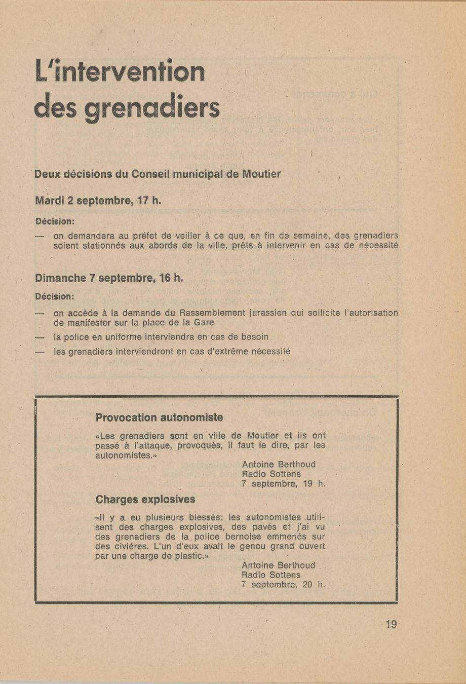 Bücher: Les événements de Moutier 1975 – Gebraucht aus Crémines von Falta 2