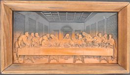 Antikes Wandrelief "Das letzte Abendmahl", Holzrahmen