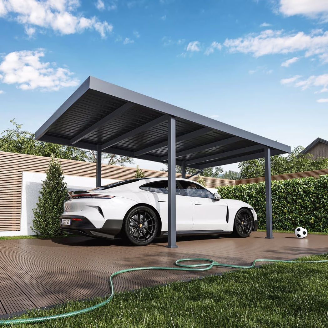 Single Carport aus Stahl mit Pultdach | 3.2×5.5m Anthrazit (Neu und ...