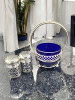 Vintage Silver Plated Salt & Pepper Set & Condiment Dish