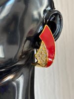 boucles d'oreilles clip vintage en émail rouge et strass