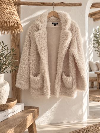 Teddy Jacke creme, Gr S mit Taschen