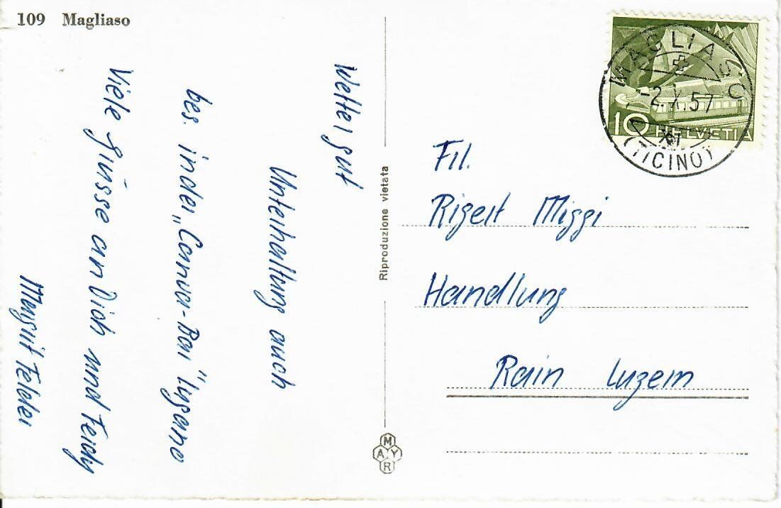 Ansichtskarten: Magliaso  1957 – Gebraucht aus Hochdorf von Ziegel-16 1