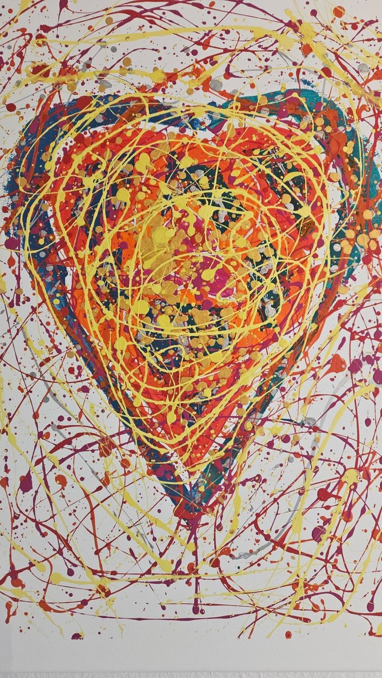 Dipinti: Tableau abstrait cœur multicolore fait à la main – Nuovo (secondo la descrizione) da Le Locle venduto da fab_c9hh 4