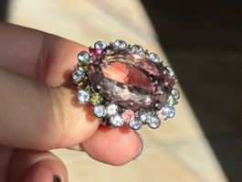 23ct Multicolor Ametrine & Gemstones SS925 Blk Rhodium Ring