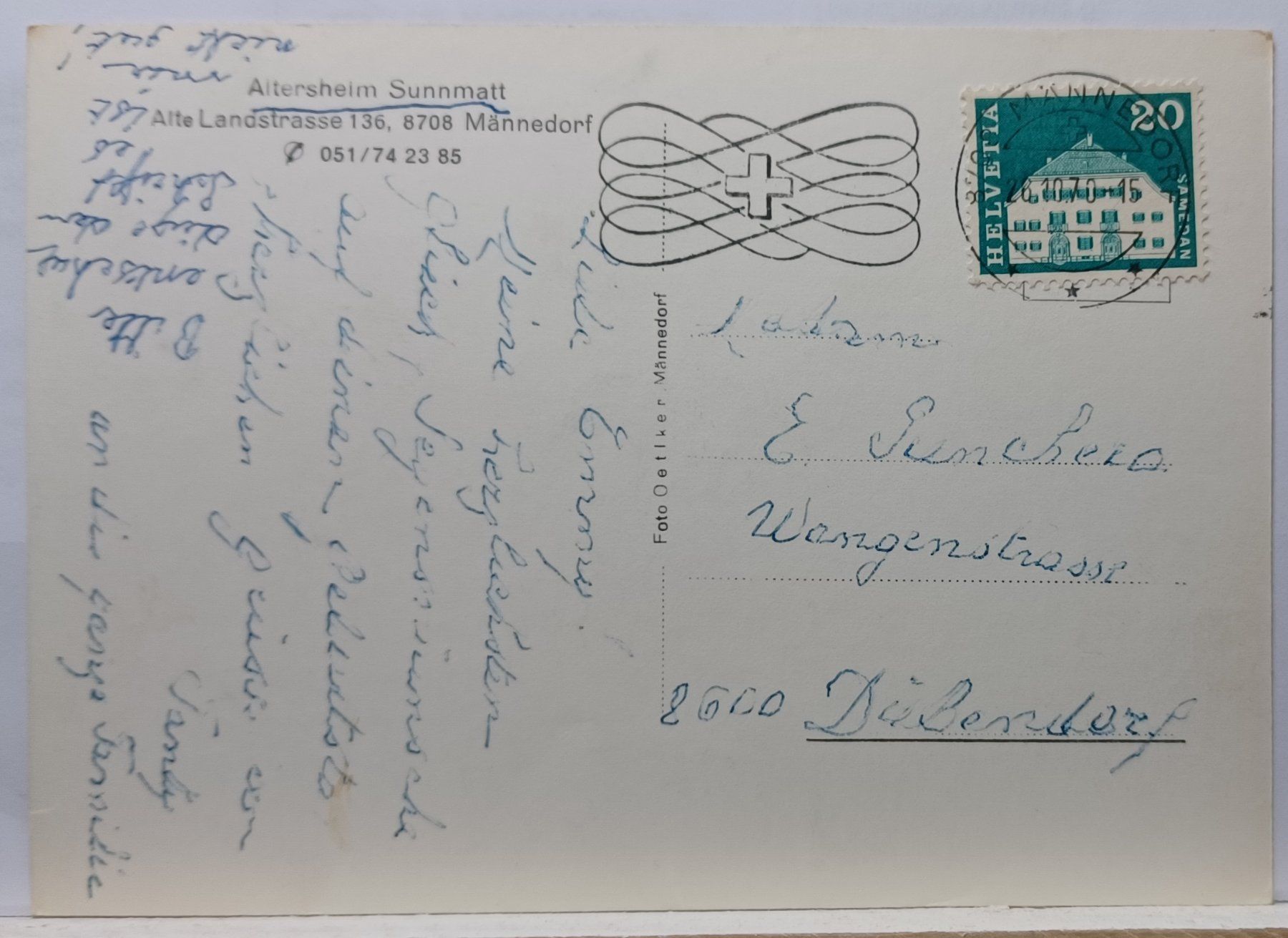 Cartoline postali: Altersheim Sunnmatt, Männedorf, 1970 – Usato da Aarau Rohr venduto da mgvw 1