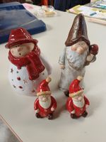 Weihnachtsdeko Set Schneemann Wichtel Keramik 4-teilig