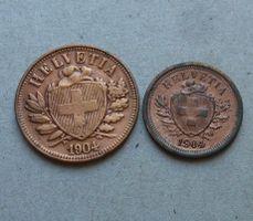 ++ 1 und 2 Rappen 1904, gute Erhaltung
