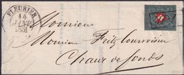 1851, Rayonbrief von FLEURIER mit seltenem PD-Stempel +2 Att