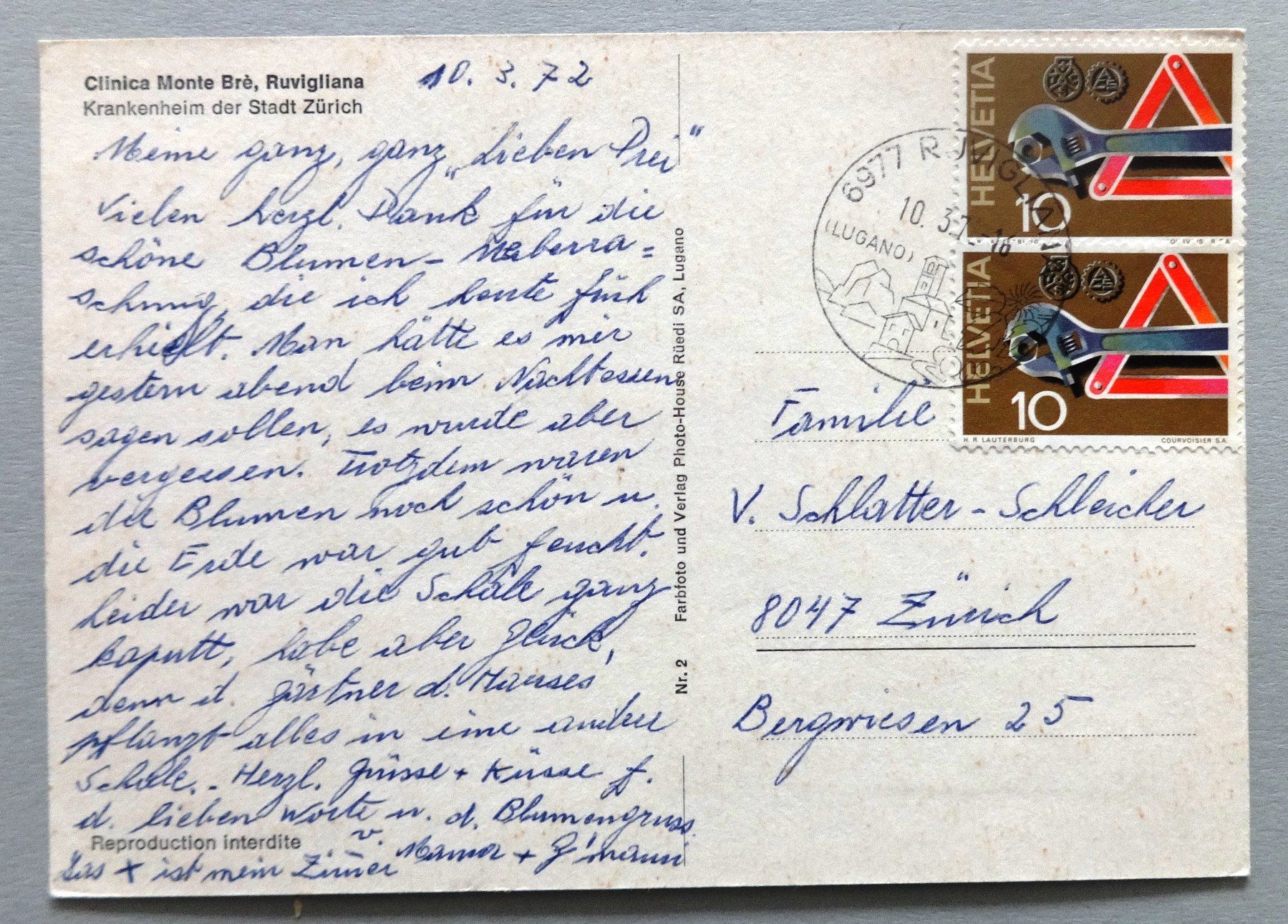 Cartes postales: Clinica Monte Brè, Ruvigliana – Défectueux à Fétigny par Billy2miny 1
