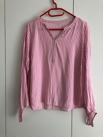 Bluse, rosa weiss gestreift, 40, mit coolem Armabschluss