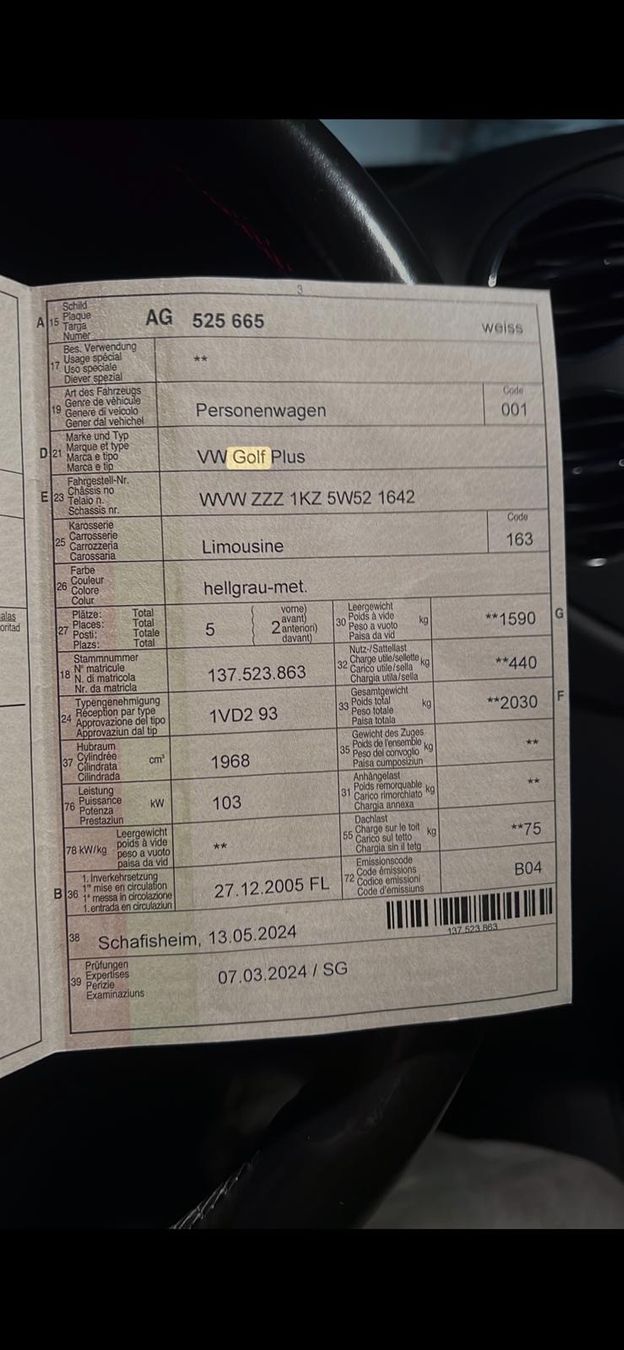 VW Automobili: VW Golf Plus Limousine hellgrau-met. 75.065km – Usato da Birr venduto da fel_cxd7