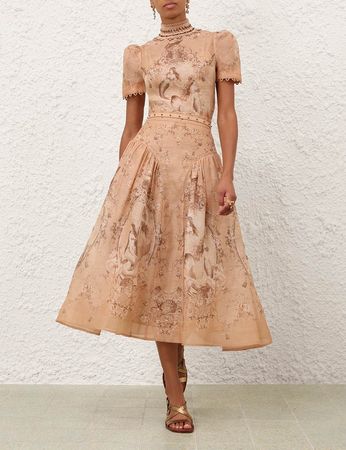 Elegant Silk Linen Blend Blouse & Skirt