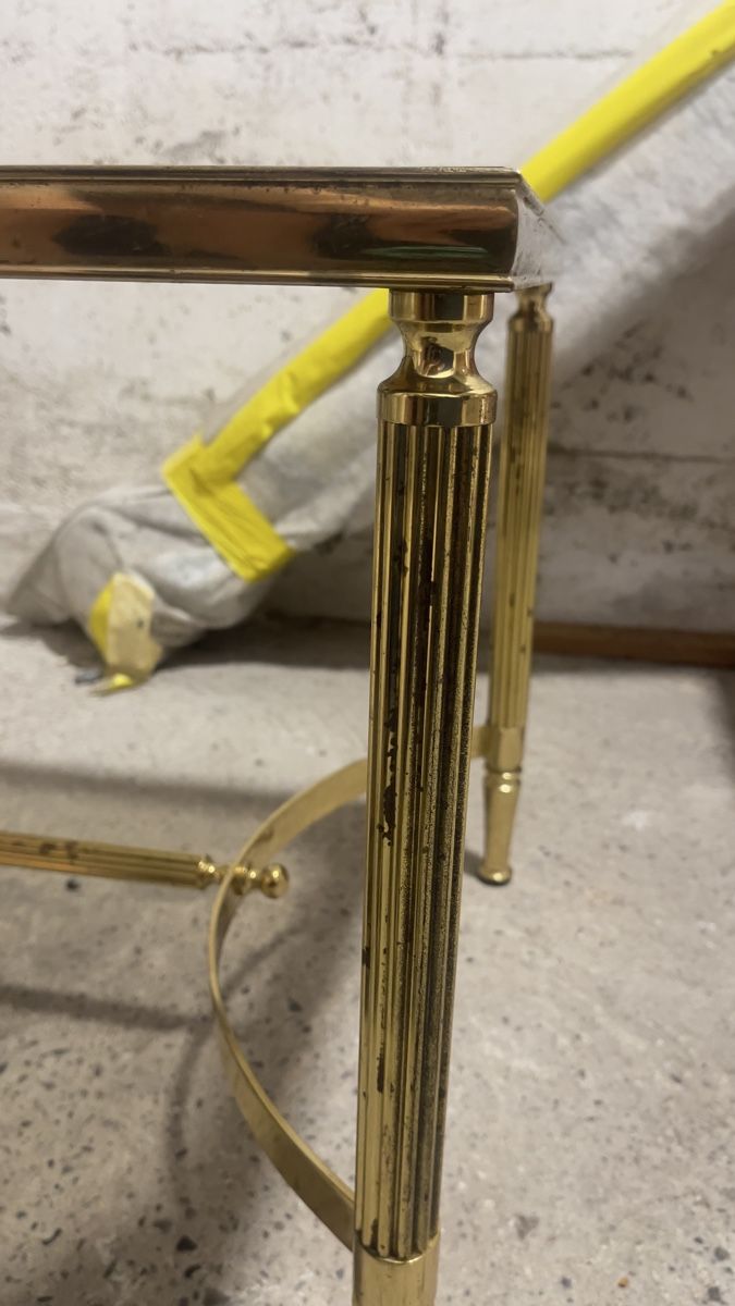 Tavoli: Glass Side Table Brass Fluted Legs Rectangular Used – Usato da Dübendorf venduto da kas_67jv 3