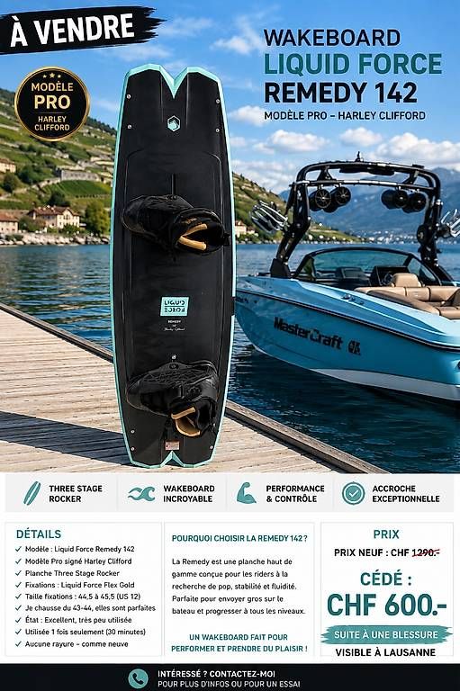 Tavole da surf e di nuoto: Wakeboard liquide Force Harvey Clifford Pro NP1290.- – Usato da Le Mont-sur-Lausanne venduto da swisssail