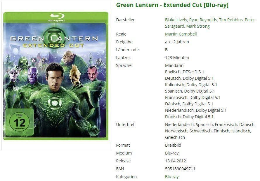 Tutti i DVDs: Green Lantern - Extended Cut [Blu-ray] – Usato da Buchrain venduto da Sssschaller