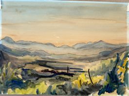 Original Aquarell 1959 – Weite Gebirgslandschaft