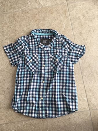 H&M Jungen Hemd Gr. 110 Kurzarm Karo blau weiss Sommer