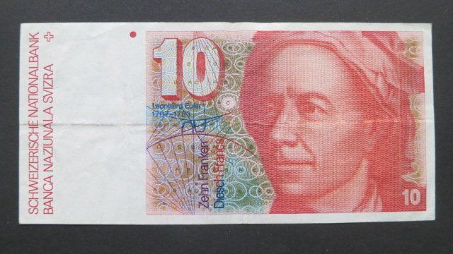 10 Schweizer Franken Banknote mit Falten Leonhard Euler (Gebraucht) in ...