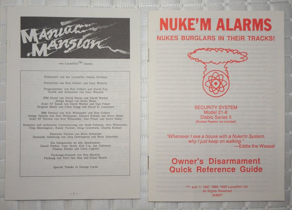 MANIAC MANSION Anleitung Original inkl. Codes Kaufen auf Ricardo