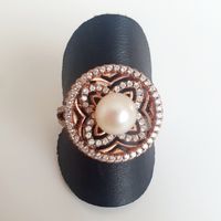 Ring 925 Silber Perle Zirkonia Roségold Grösse 18.4