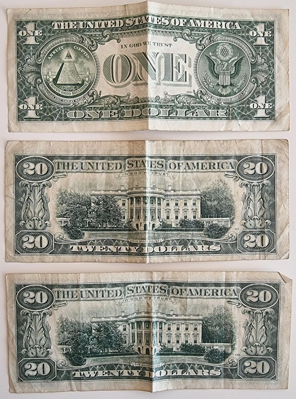 Banconote: Billets Américains $1 et $20 - 1977 – Usato da La Tour-de-Peilz venduto da Resize