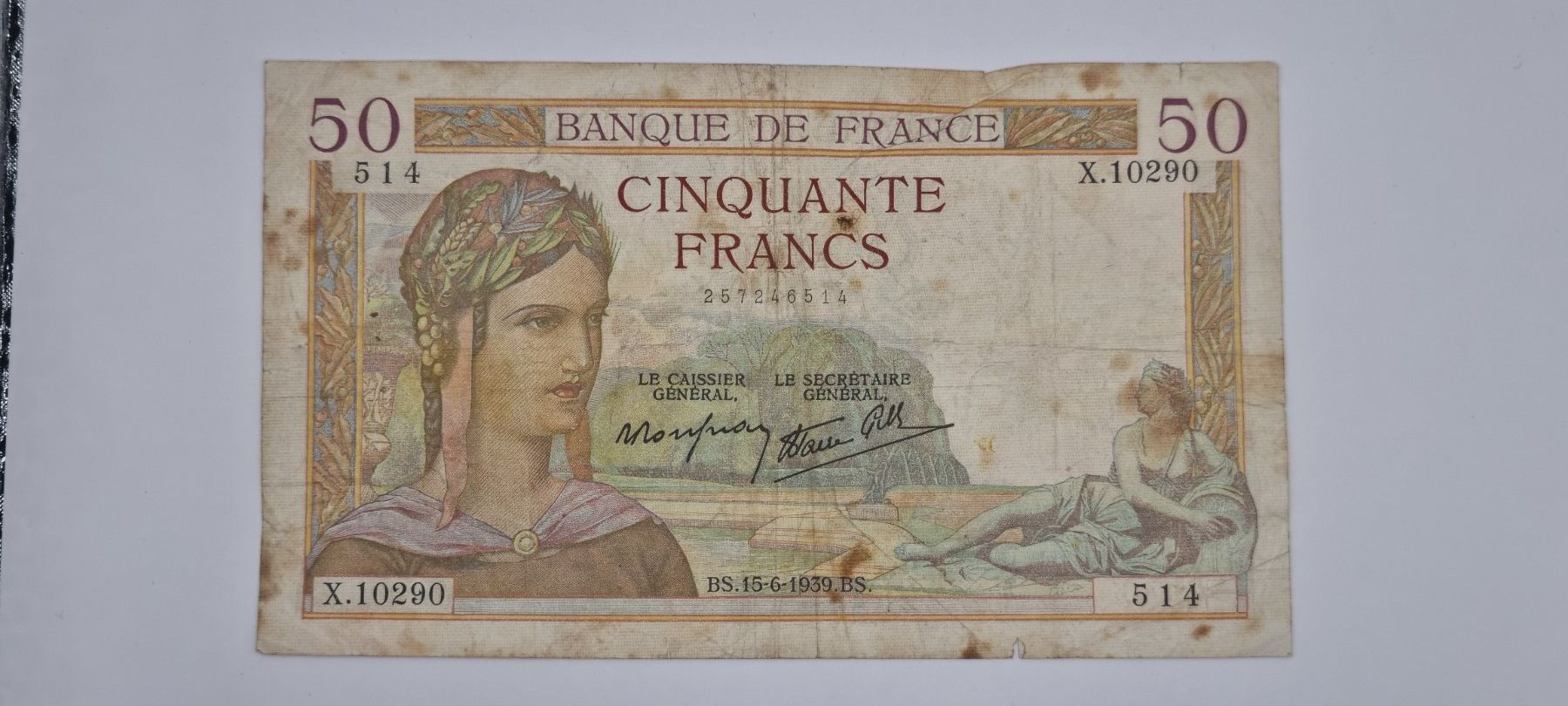 Banconote: France Note 50 FF 1939 (P 85b) – Usato da Bure venduto da chap981