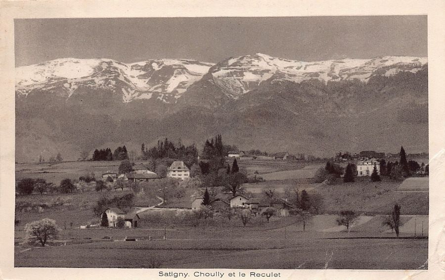 Cartoline postali: Satigny, Choully et le Reculet, circulée 1928 – Usato da Frauenfeld venduto da POML