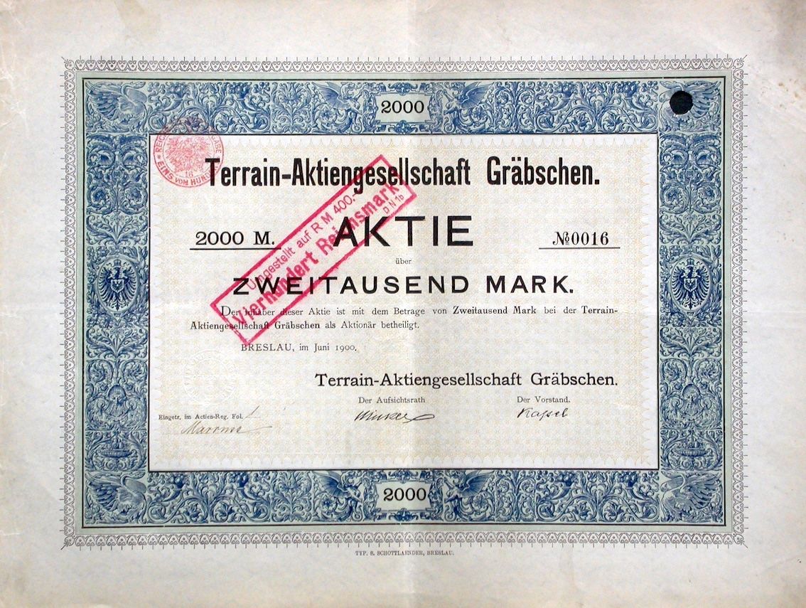 Dokumente: Terrain-AG Gräbschen, Breslau - 1900 – Gebraucht aus Solothurn von Sgasche