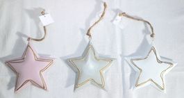 3 Metall Sterne zum Hängen D15cm pastell-gold plus Naturband