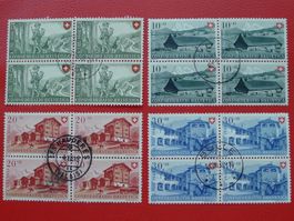 1949, Patria: B42-B45: Viererblöcke mit Zentrums-O Kat 140.-